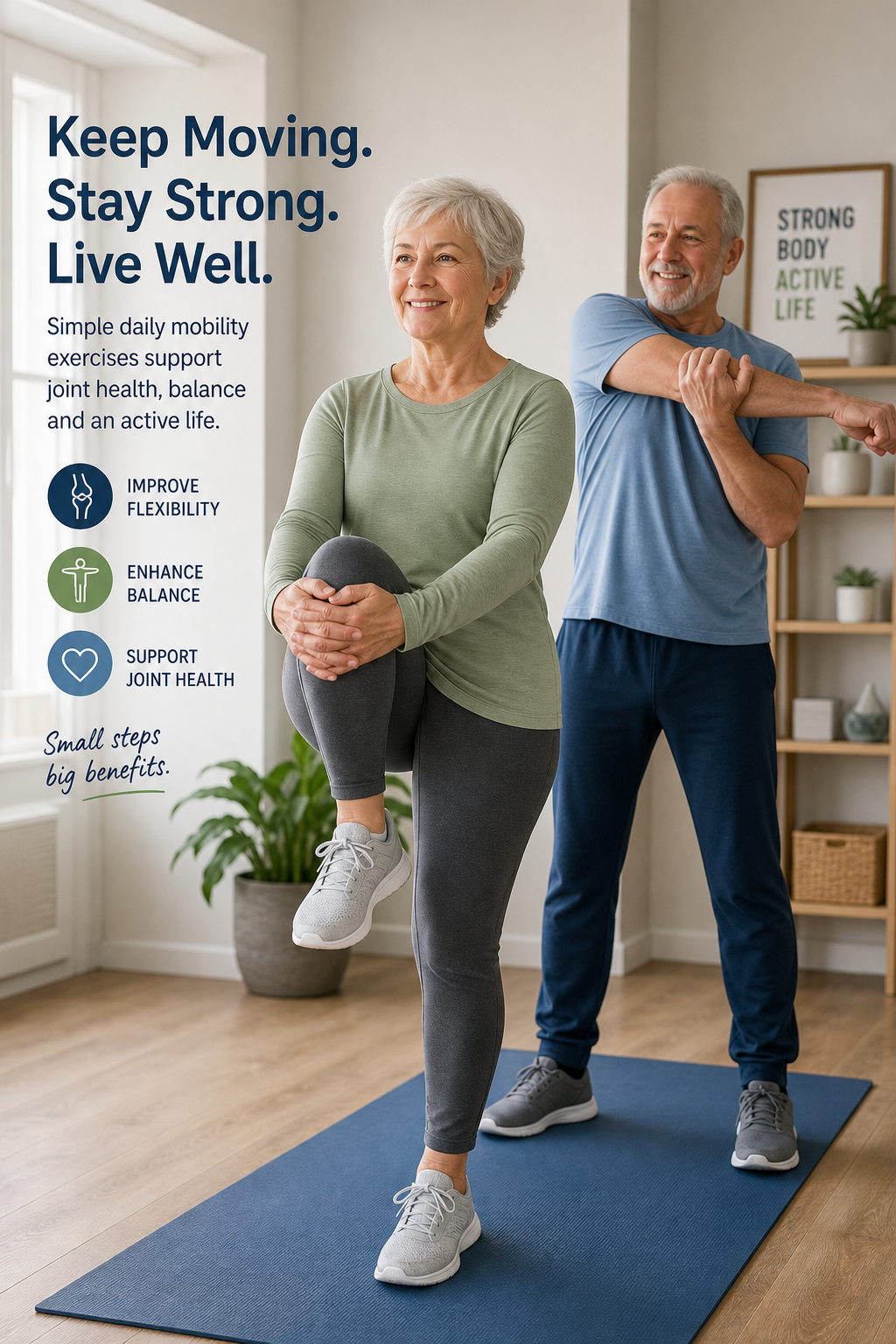 Older couple practicing mobility exercises for joint wellness and active lifestyle support